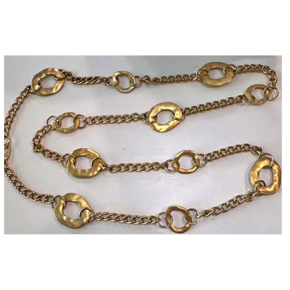 Chain Belt Womens OS Gold Excellent Hammered Link Modernist 36in